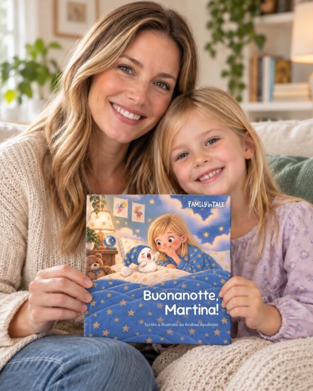 Mamma e figlia con il libro personalizzato Buonanotte, Martina!