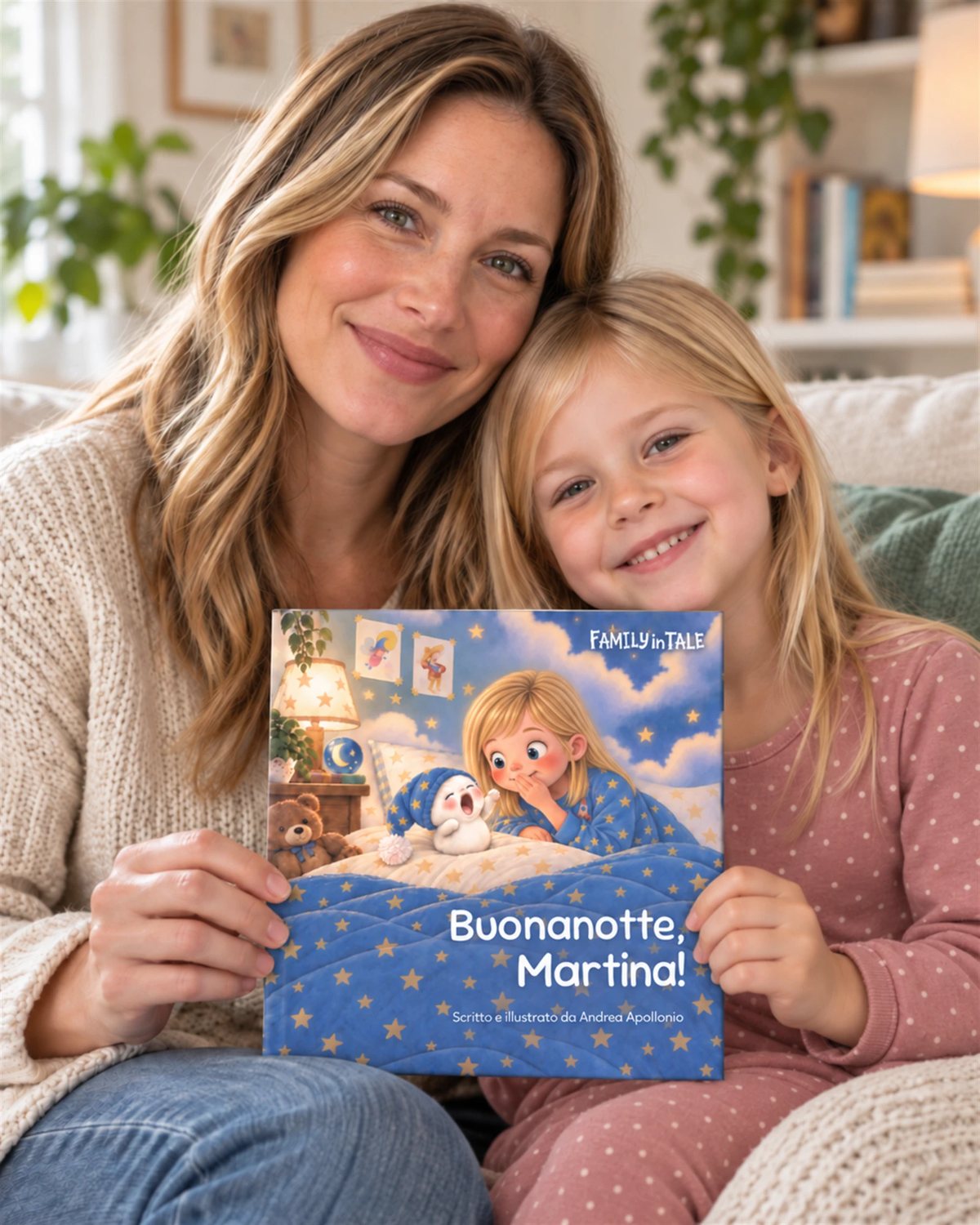 Bambina con il suo nome in copertina sul libro personalizzato Buonanotte, Martina! Bambina con il suo nome in copertina sul libro personalizzato Buonanotte, Martina!